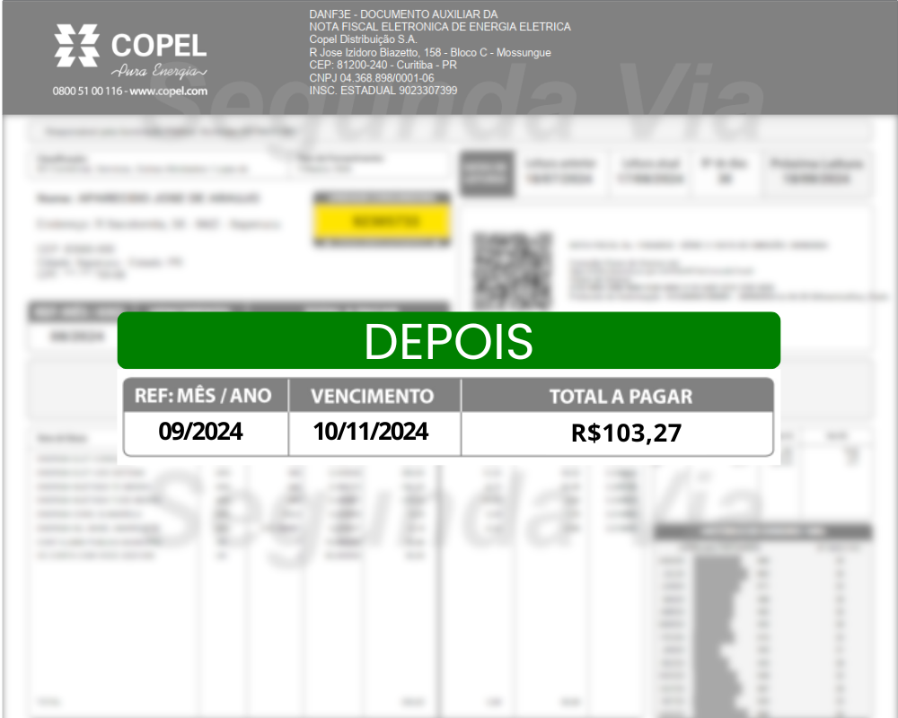 Conta de energia baixa depois da instalação de energia solar residencial em Curitiba