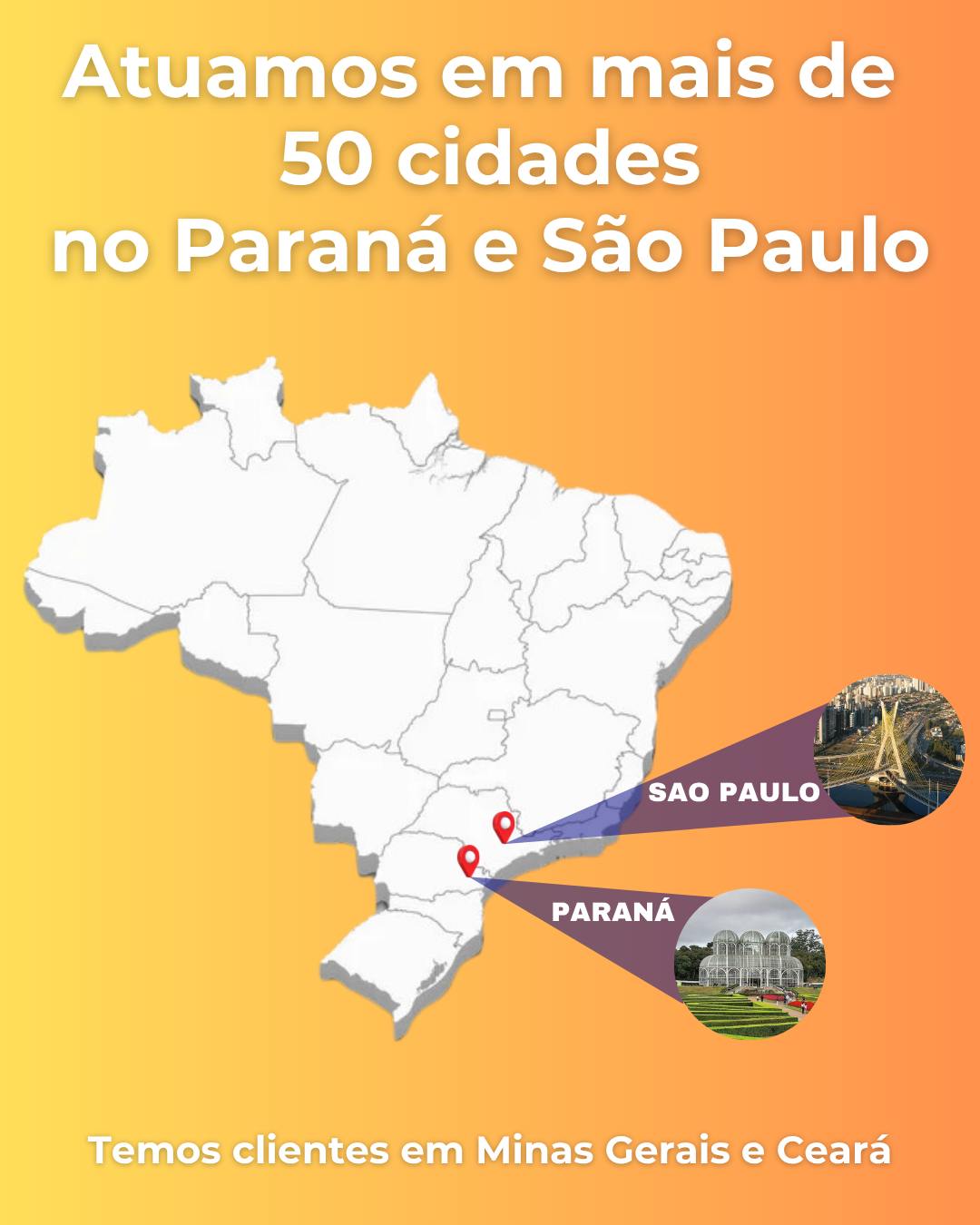 Mapa com a área de atendimento da empresa Ótima Energia Solar