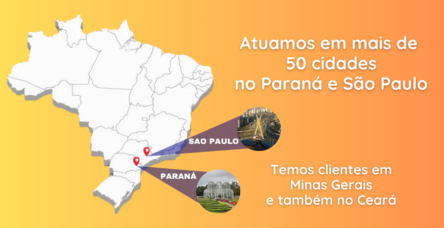 Mapa com a área de atendimento da empresa Ótima Energia Solar